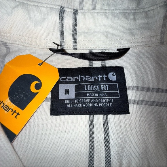 NWT Carhartt Men's off white shirt sleeve Plaid Button Down cotton Shirt Medium - Picture 4 of 13